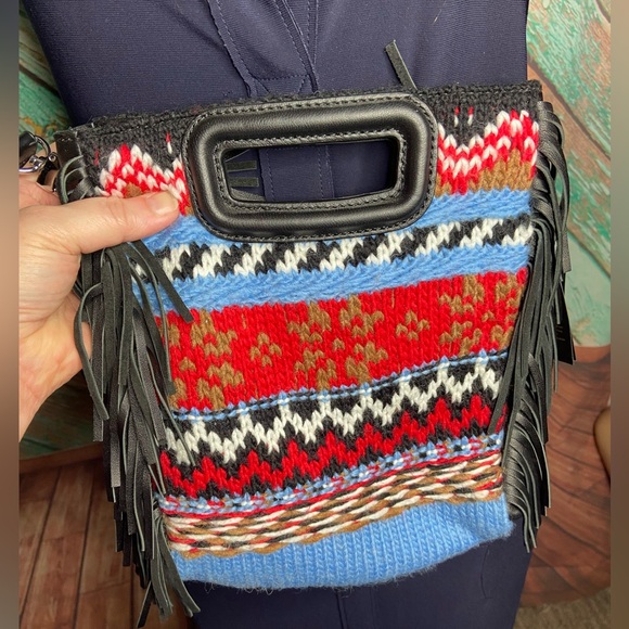 Rare Maje Knit Fringe Sweater Leather M Crossbody Bag - Picture 4 of 8